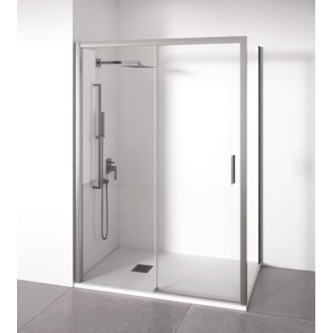 Paroi de douche angulaire 1 coulissante + 2 fixes - Verre 6mm - Argent Brillant - Largeur 105-110 x 87-90cm - Porte droite - Hauteur 195cm