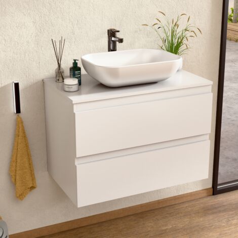 BELLOBATH – Hängender Waschtischunterschrank mit Keramikwaschbecken, Schrank mit 2 Schubladen, 60 x 55 x 46 cm, weißer Schrank
