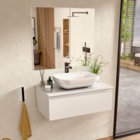 BELLOBATH – Hängender Badezimmerschrank mit Keramikwaschbecken und Spiegel, Badezimmerschrank mit 1 Schublade, 100 x 27 x 45 cm, weißer Schrank