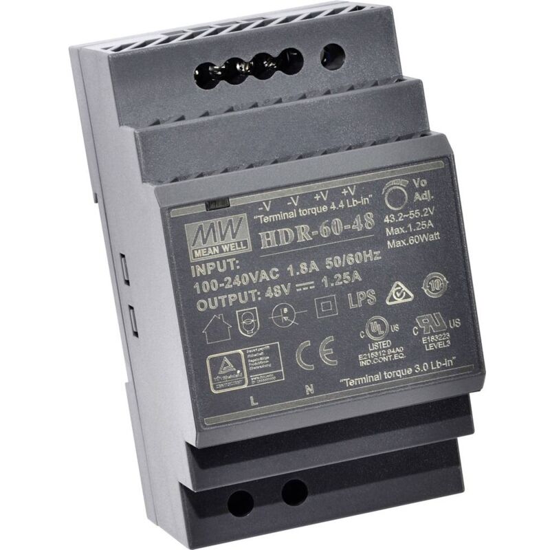 Alimentatore Mean Well HDR-60-12 - 54W, 12V, 5A, Montaggio Din-Rail - Per Applicazioni Industriali E Domestiche - Foto 3