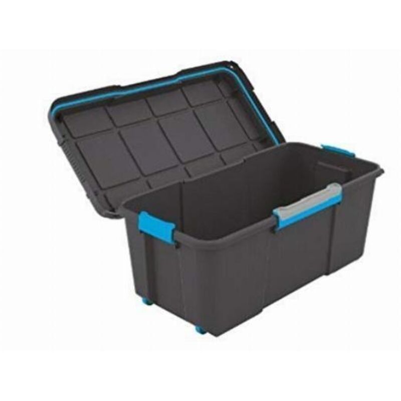 DreamHaven Scatola Portaoggetti Pieghevole 4 Ripiani Impilabile, 28L, Plastica PP Blu, Con Ruote E Coperchio Trasparente, Salvaspazio - 2