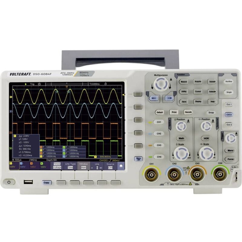 VOLTCRAFT DSO-6084F Oscilloscopio digitale 80 MHz 4 canali 1 Gsa/s 40000  kpts 8 Bit Memoria digitale (DSO), Generatore