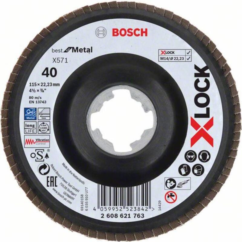 Bosch Accessories 2608621763 X-LOCK Disco con falde Diametro 115 mm 1 pz.