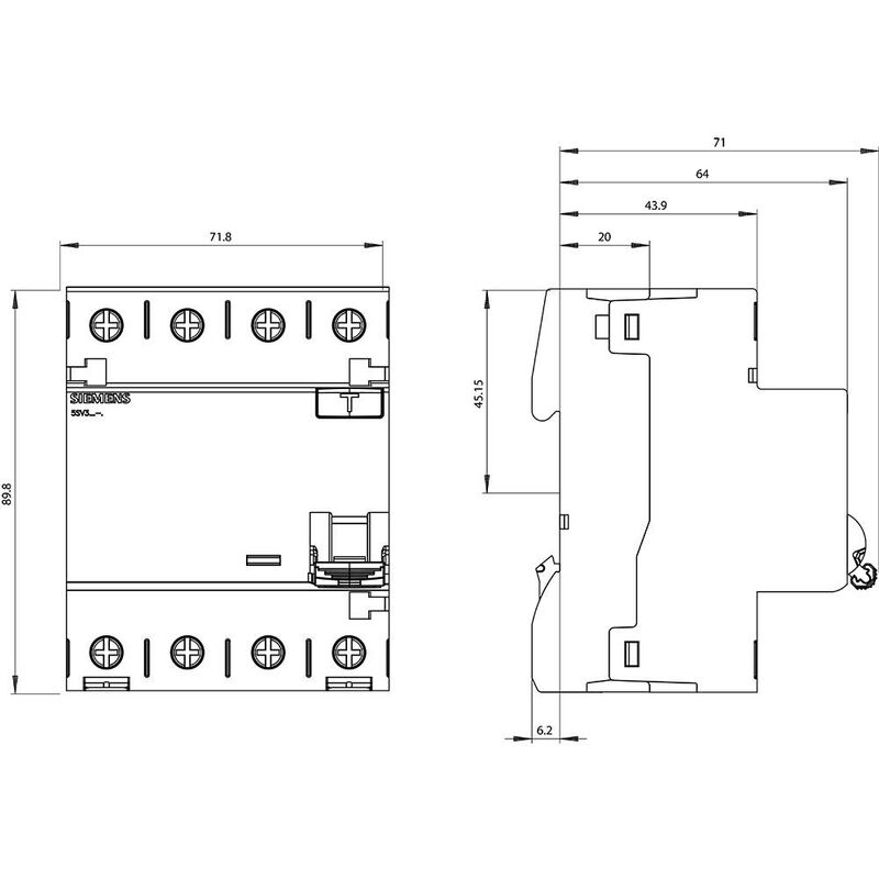 Siemens 5SV3646-6 Siemens Dig.Industr. Interruttore differenziale A 4 poli  63 A 0.3 A 400 V