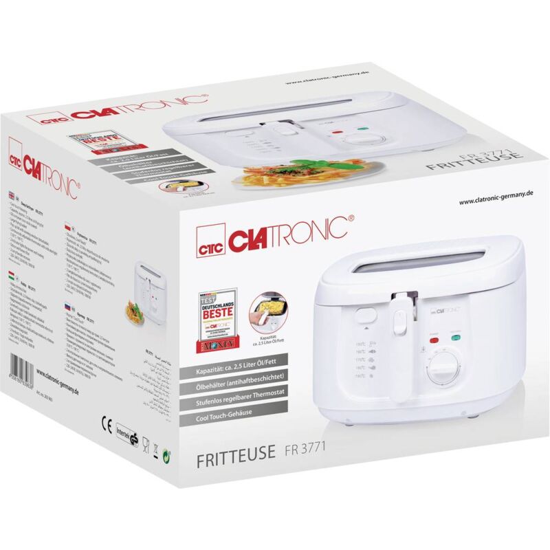 Friggitrice e fonduta Elettrica, capacità 1 l, 6 Forchette Fonduta  Termostato Clatronic Bianco/Grigio 900 FRR 2916