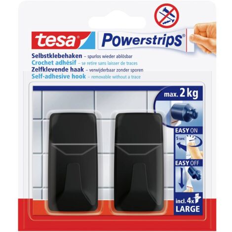 tesa Black Hooks L Gancio adesivo Powerstrips grande angolare (L x A) 20 mm x 50 mm Nero Contenuto: 2 pz. (1/4)
