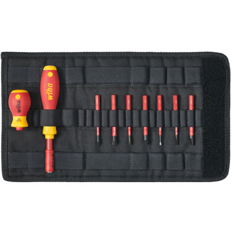 Wiha Set di giravite e inserti slimVario® A taglio, Pozidriv positivo/negativo/Pozidriv 10 pz. con borsa pieghevole (41233)