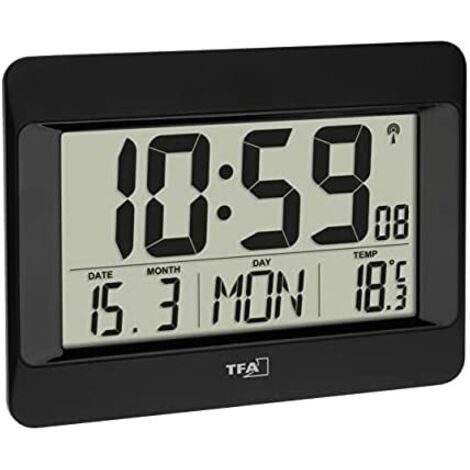 Orologio da parete TFA Dostmann 60.4519.01 con grande display nero