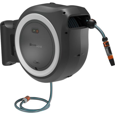 GARDENA Avvolgitubo da parete a batteria PowerRoll XXL POWER FOR ALL solo: tubo da 40 m, riavvolgimento automatico, senza batteria (18647-55)