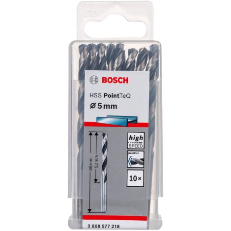 Bosch Accessories 2608577218 HSS PointTeQ (5 x 52 x 86 mm) - Set da 10 Pezzi di Punte Elicoidali per Trapano per Metallo, Acciaio, Fusione o Plastica, Grigio (Argento), Ø 5 mm