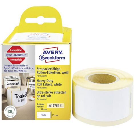 Avery-Zweckform A1976411 Rotolo di etichette 25 x 54 mm Pellicola Bianco 160 pz. A tenuta permanente Etichetta universa (1/3)