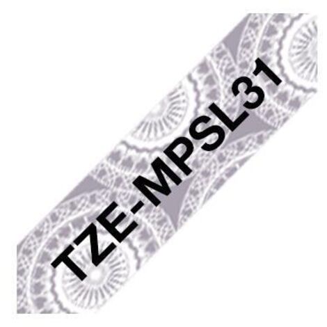 Brother TZe TZe-MPSL31 Colore Nastro: Bianco (con pizzo argento) Colore carattere:Nero 12 mm 4 m (1/4)