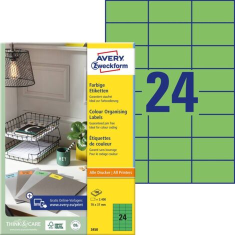 Avery-Zweckform 3450 Etichetta universale 70 x 37 mm Carta Verde 2400 pz. A tenuta permanente Stampante a getto d'inchi (1/5)