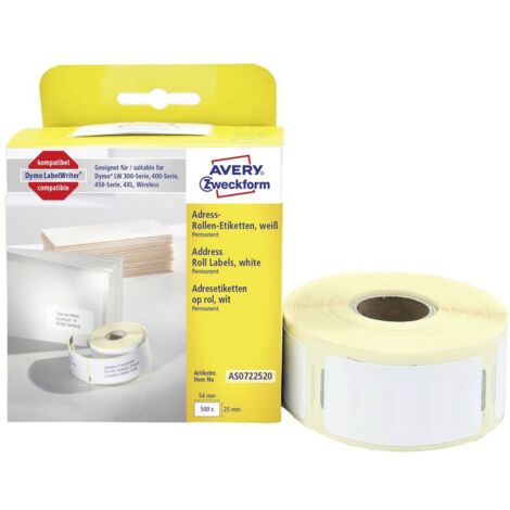 Avery-Zweckform AS0722520 Rotolo di etichette 54 x 25 mm Carta Bianco 500 pz. A tenuta permanente Etichetta per indiriz (1/3)