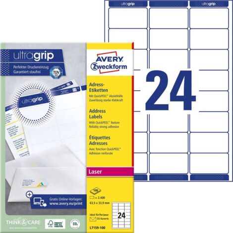 Avery-Zweckform L7159-100 Etichetta per indirizzo 63.5 x 33.9 mm Carta Bianco 2400 pz. A tenuta permanente Stampante a (1/5)