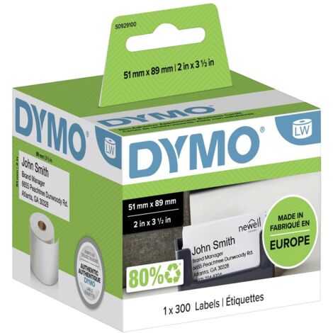 DYMO S0929100 Rotolo di etichette 89 x 51 mm Carta Bianco 300 pz. Non adesiva Etichetta per appuntamenti, Biglietto da