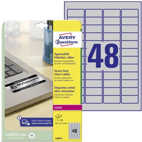Avery-Zweckform L6009-8 Etichetta per cartellini e targhette 45.7 x 21.2 mm Pellicola in poliestere Argento 384 pz. A t (1/5)