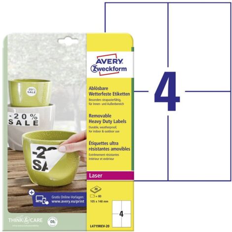 Avery-Zweckform L4719REV-20 Etichetta a pellicola 105 x 148 mm Pellicola in poliestere Bianco 80 pz. Staccabile Stampan (1/5)