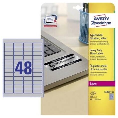 Avery-Zweckform L6009-20 Etichetta per cartellini e targhette 45.7 x 21.2 mm Pellicola in poliestere Argento 960 pz. A (1/5)