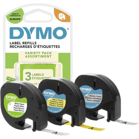 DYMO 91241 Kit da 3 Colore Nastro: Giallo - Hyper, Argento, Bianco Colore carattere: Nero 12 mm 4 m S0721800