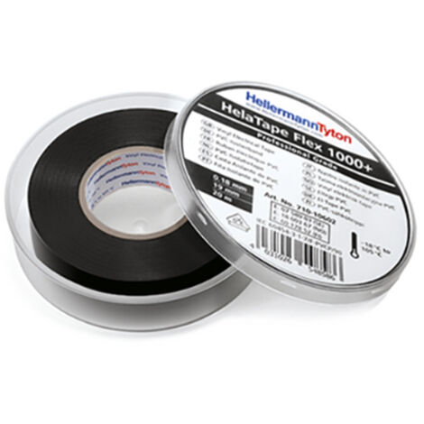 Nastro isolante HelaTape Flex 1000+ nero 20 m x 19 mm – Autoadesivo, elastico – Forza di strappo 30 N/10 mm – PVC resistente a temperature da -18 °C a +105 °C – Hellermanntyton (1/2)