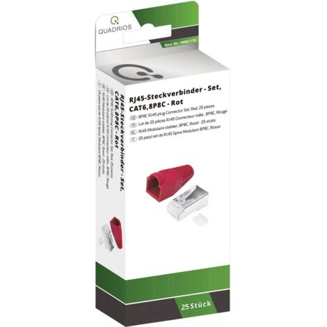 Quadrios Kit connettori RJ-45 CAT 6 1906C170 Spina dritta Numero di poli 8P8C Rosso 25 pz. (1/3)