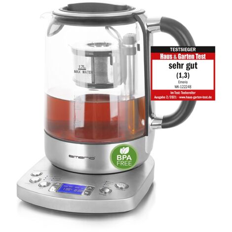 EMERIO WK-122248 Bollitore senza filo, Senza BPA, con display Argento, Nero Capacità effettiva: 1.7 l (1/5)