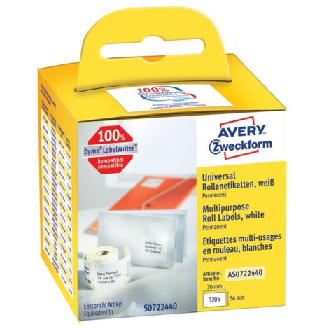 Avery-Zweckform AS0722440 Rotolo di etichette 70 x 54 mm Carta Bianco 320 pz. A tenuta permanente Etichetta universale (1/5)