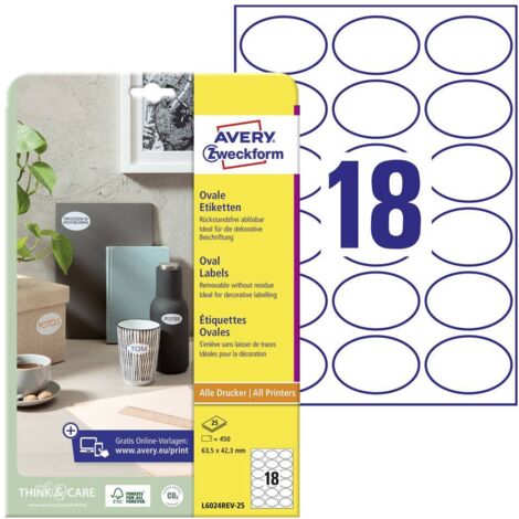 Avery-Zweckform L6024REV-25 Etichetta universale 63.5 x 42.3 mm Carta Bianco 450 pz. Staccabile Stampante laser a color (1/5)