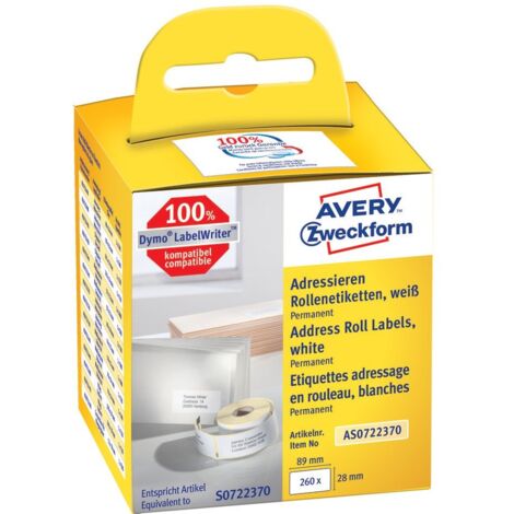 Avery-Zweckform AS0722370 Rotolo di etichette 82 x 28 mm Carta Bianco 260 pz. A tenuta permanente Etichetta per indiriz