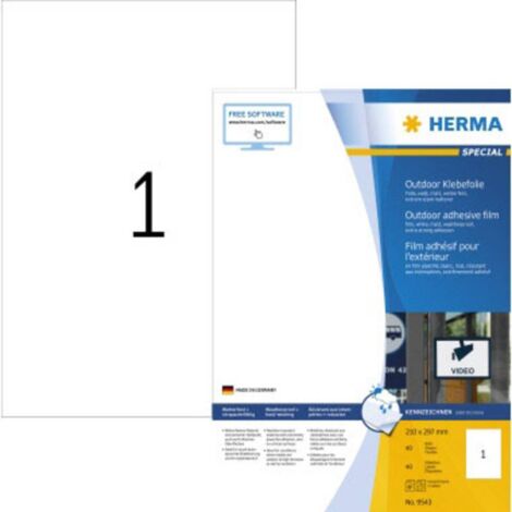 Herma 9543 Etichetta a pellicola 210 x 297 mm Pellicola in polietilene Bianco 40 pz. A tenuta extraforte Stampante lase (1/5)