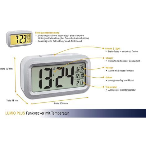 TFA Dostmann 60.2553.02 Radiocontrollato Sveglia Argento, Bianco Tempi di  allarme 1