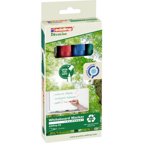 Set di marcatori per lavagna bianca 28 EcoLine nero/rosso/blu/verde, punta tonda da 1,5-3 mm