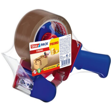 Tesa Confezione Strong e dispenser manuale in set con 1 rotolo di nastro adesivo silenzioso per pacchetti, marrone, 66 m x 50 mm