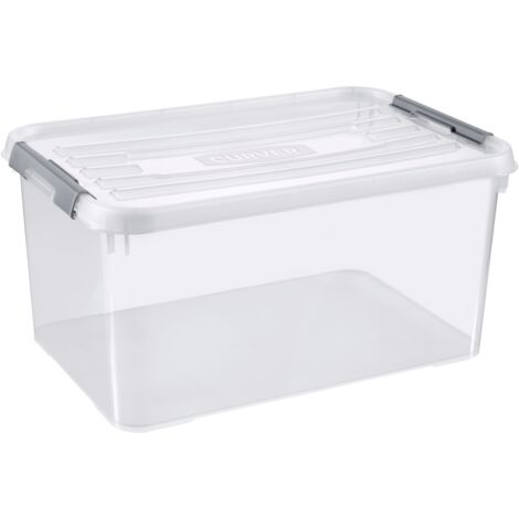 Allibert "Handy Plus Scatola portaoggetti con Coperchio, Trasparente/Argento, 50 Litri (1/5)