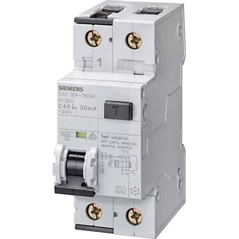 Siemens Interruttore FI/LS, 10 kA, 1P+N, Tipo A, 30 mA, Caratt. C, In: 16 A, Un AC: 230 V, 5SU13547KK16