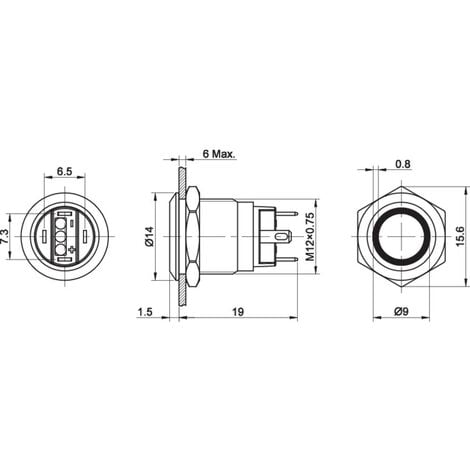 Interruttore antivandalo 19MM luminoso 12V blu IP65 0 - I