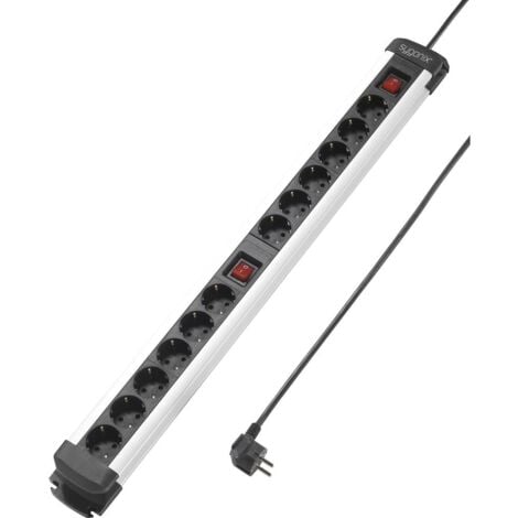 Sygonix SY-4538268 Multipresa con interruttore 12 scomparti Nero, Argento Schuko 1 pz.