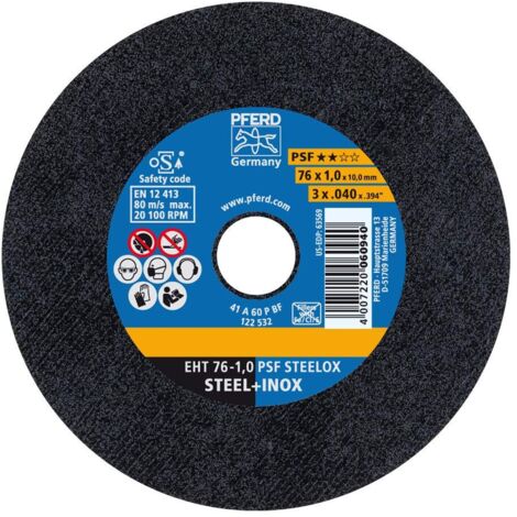 PFERD TOOLS PSF STEELOX 69198287 Disco di taglio dritto 76 mm 10 pz. Acciaio inox, Acciaio (1/5)