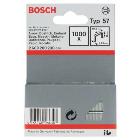 Bosch Accessories 2609200230 Graffette filo piatto tipo 57 1000 pz. Dimensioni (L x L) 8 mm x 10.6 mm