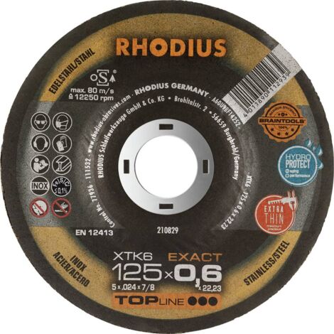 Rhodius XTK6 EXACT BOX 211302 Disco da taglio con centro depresso 125 mm 10 pz. Acciaio inox, Acciaio