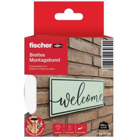 Fischer Nastro di montaggio largo 3 m x 38 cm, nastro biadesivo e resistente per appendere senza fori con distribuzione ottimale del carico, per specchi, quadri, decorazioni, ganci e molto altro (1/5)