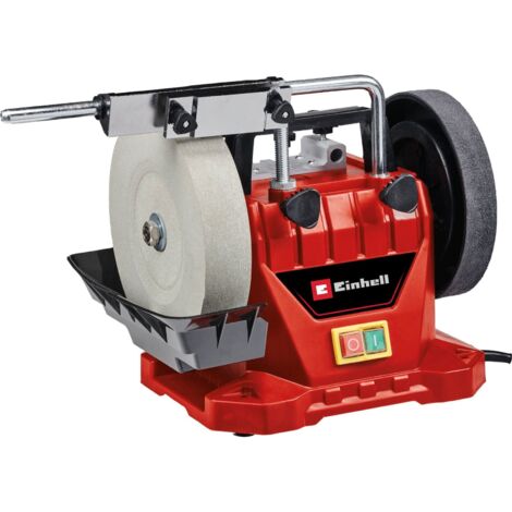 Einhell TC-WG 200 Smerigliatrice / affilatrice da banco (tensione 220-240 V, potenza 125 W, giri min. 110, mola secco Ø180 x ø30, mola acqua Ø200 x ø32 40 mm, incl. Set per affilatura)