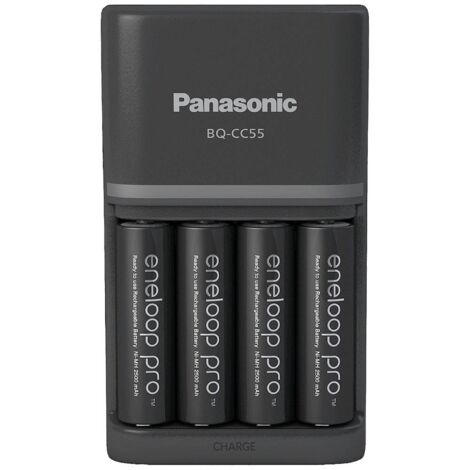Panasonic Smart & Quick BQ-CC55 +4x eneloop Pro AA Caricatore per pacchi  batteria NiMH