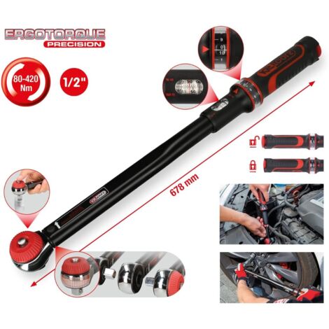 KS Tools 516.1482 Chiave Dinamometrica, con Testa a Cricco a Quadro Scorrevole ErgotorquePrecision, 80-420 NM, 1/2"