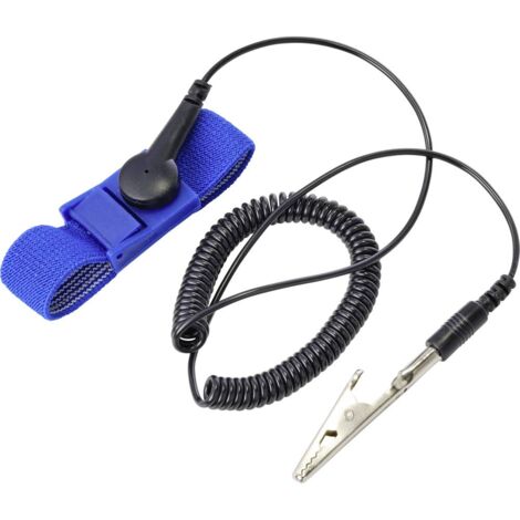 TRU COMPONENTS Cinturino da polso ESD Blu, Nero incl. Cavo di messa a terra  Connettore a pressione 9.52 mm (3/8)