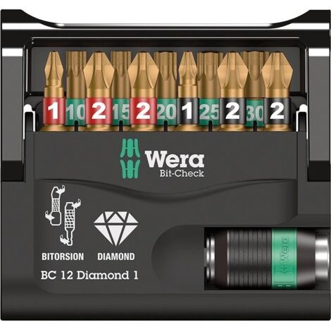Selezione di dadi Bit-Check Diamond 1 12 pezzi PH/PZD/TX