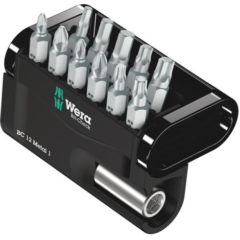 Wera Bit-Check 12 Metal 1 05057424001 Kit inserti 12 parti Croce Pozidriv, Croce Phillips, Brugola interna, Profilo a T