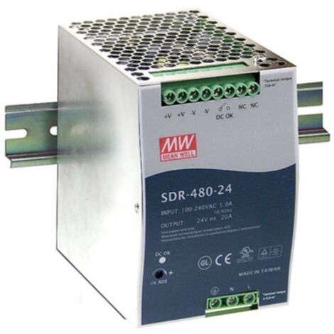 Mean Well SDR-480-24 Alimentatore per guida DIN 24 V/DC 20 A 480 W Num. uscite:1 x Contenuto 1 pz.