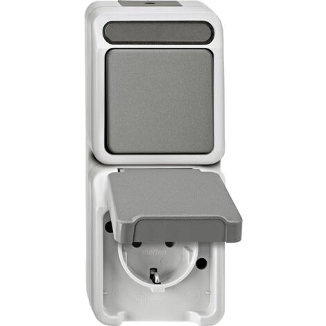 MERTEN, PRESA SCHUKO COMBINATA CON DEVIATORE, AD ELEVATA PROTEZIONE ANTI-CONTATTO, AQUASTAR, MEG3494-8029 (1/2)